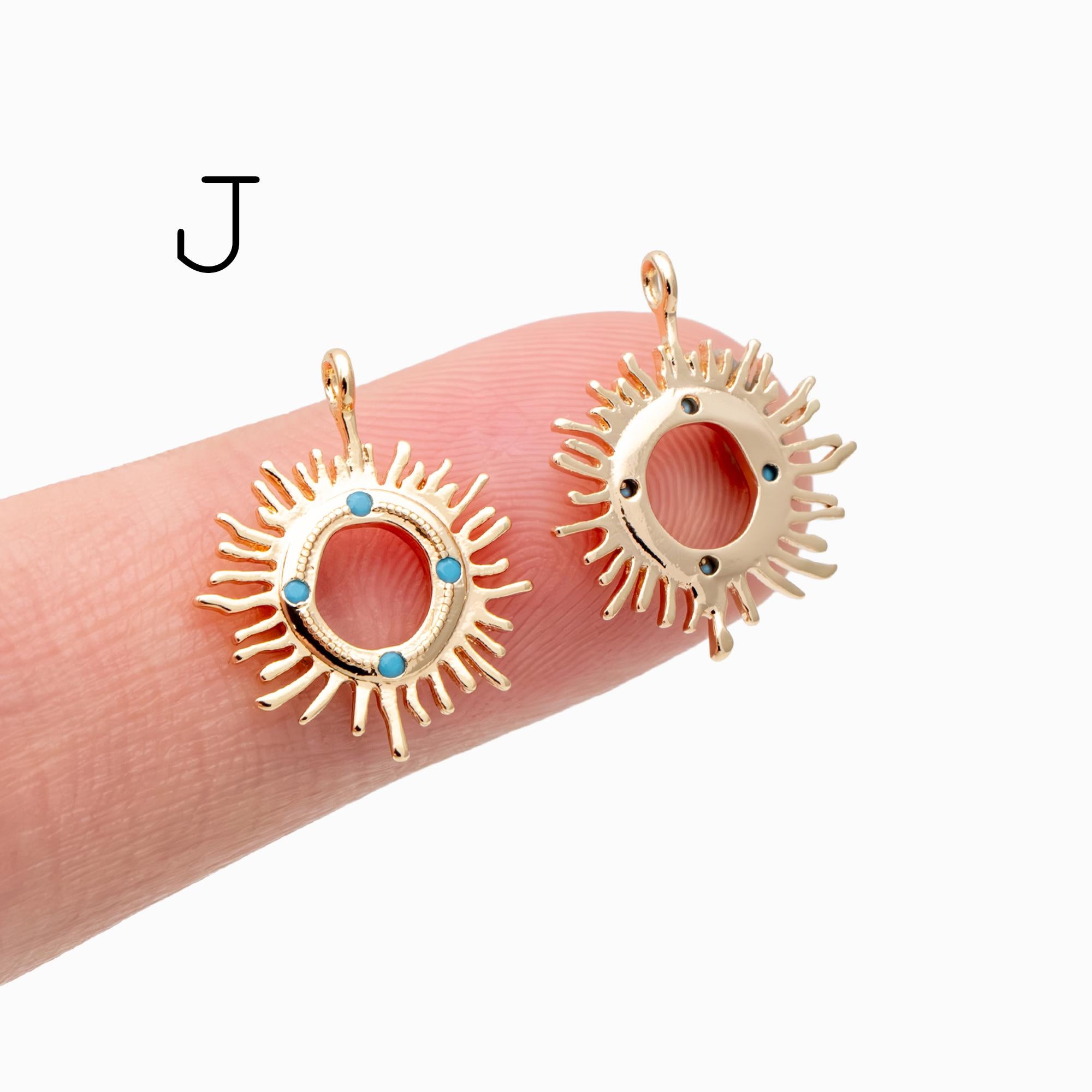 10pcs CZ Pave Gold/ Silver Sun Charm , 18K Gold/ Rhodium plated Brass, Sun Pendants (GB-1658)